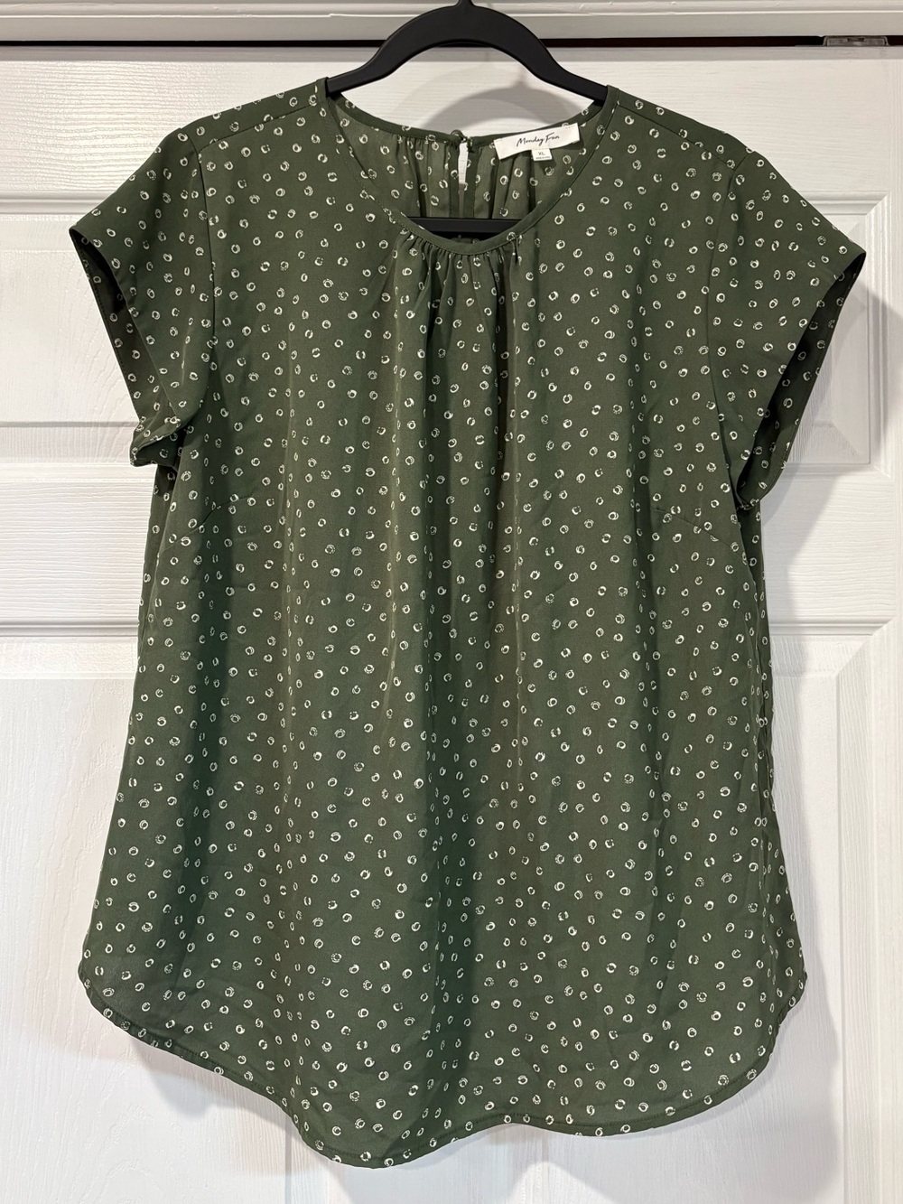 Olive Green Short-Sleeve Printed Blouse